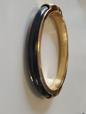 Talbots Black White and Gold Hinged Enamel Bangle Bracelet
